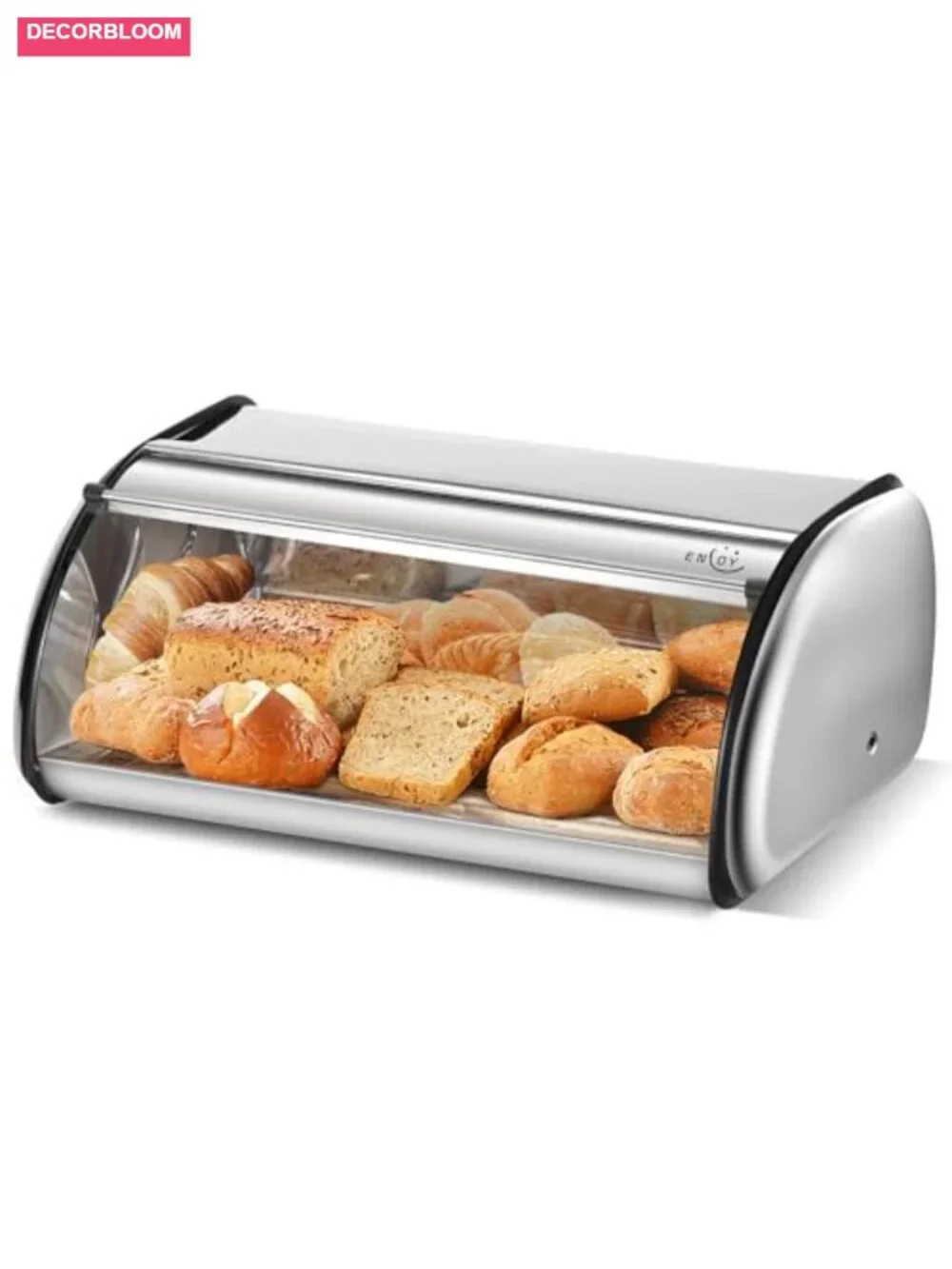 Stainless Steel Large Capacity Bread Box Roll Top Lid Kitchen Counter Storage
